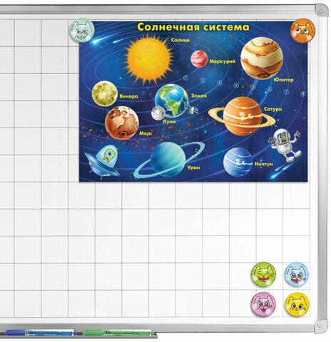 Магниты стеклянные 35 мм для досок магнитно-маркерных, НАБОР 6 шт., "3D Коты", BRAUBERG KIDS, круглые, блистер, 272516