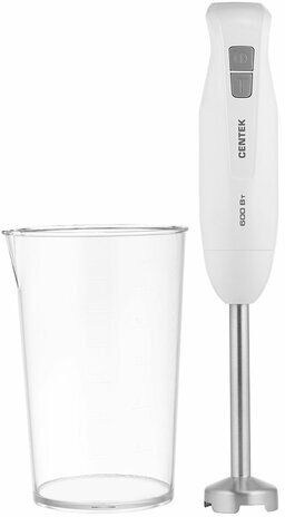 Блендер погружной CENTEK CT-1344, 600 Вт, 2 скорости, 1 насадка, стакан, белый