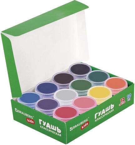 Гуашь BRAUBERG KIDS "NEW", 12 цветов по 10 мл, 192368