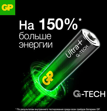 Батарейки КОМПЛЕКТ 8 шт., GP Ultra Plus G-Tech, AAA (LR03), алкалиновые, мизинчиковые, 24AUPA21-2CRB8