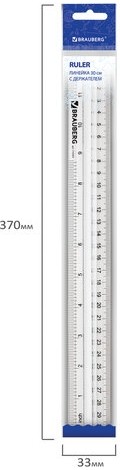Линейка пластиковая 30 см, BRAUBERG, с держателем, прозрачная, европодвес, 210303