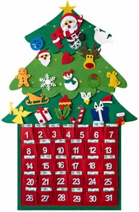 Фетровый адвент-календарь 100x50 см, 24 украшения, 31 задание + 1 в подарок, 3 м гирлянда, ЗОЛОТАЯ СКАЗКА, 592140