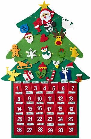 Фетровый адвент-календарь 100x50 см, 24 украшения, 31 задание + 1 в подарок, 3 м гирлянда, ЗОЛОТАЯ СКАЗКА, 592140