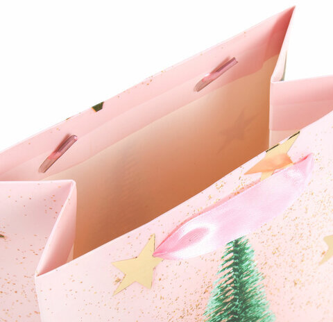 Пакет подарочный (1 штука) новогодний 18x10x23 см, ЗОЛОТАЯ СКАЗКА "Pink Ivory", фольга, 608234