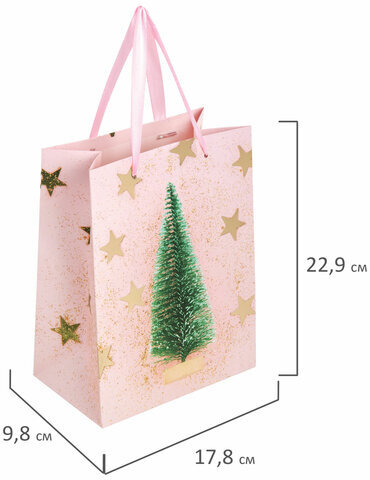 Пакет подарочный (1 штука) новогодний 18x10x23 см, ЗОЛОТАЯ СКАЗКА "Pink Ivory", фольга, 608234