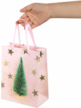 Пакет подарочный (1 штука) новогодний 18x10x23 см, ЗОЛОТАЯ СКАЗКА "Pink Ivory", фольга, 608234