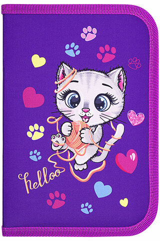 Пенал BRAUBERG, 1 отделение, 1 откидная планка, полиэстер, 21х14 см, "Playing kitty", 271521