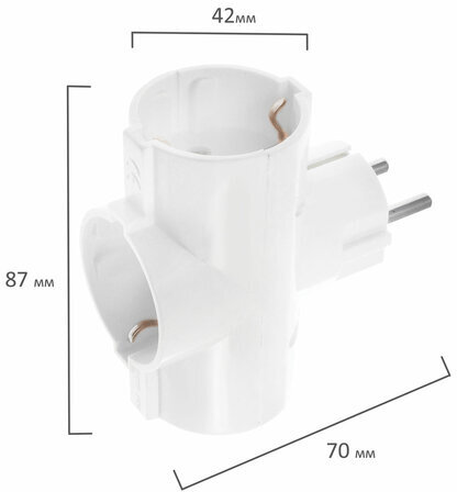 Сетевой тройник SONNEN U-030G, 3 розетки, с заземлением, 16 А, белый, 511441