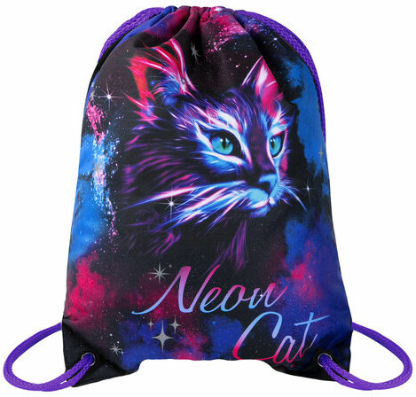 Мешок для обуви BRAUBERG PREMIUM, карман, подкладка, светоотражайка, 43х33 см, "Neon cat", 271621