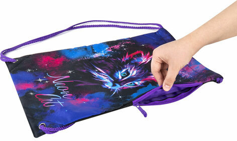 Мешок для обуви BRAUBERG PREMIUM, карман, подкладка, светоотражайка, 43х33 см, "Neon cat", 271621