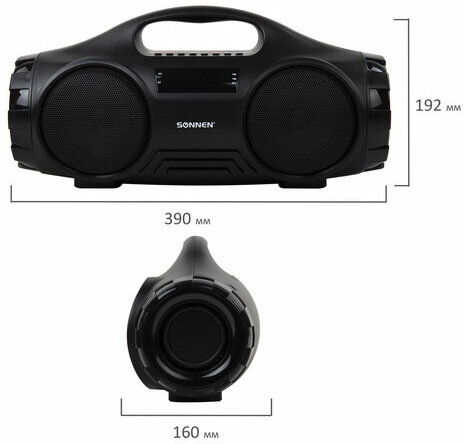 Колонка портативная SONNEN B332, 16 Вт, Bluetooth, FM-тюнер, microSD, MP3-плеер, черная, 513480