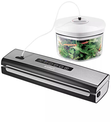 Вакууматор/вакуумный упаковщик KITFORT КТ-1510, 130 Вт, 2 режима, ширина пакета до 29 см, серебристый