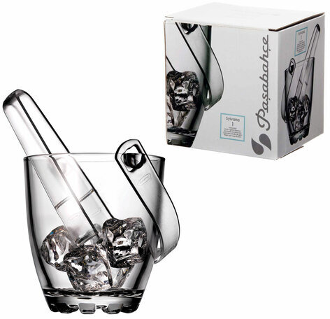 Ведерко для льда стеклянное, с пластиковыми щипцами, высота 130 мм, PASABAHCE "СИЛЬВАНА", 53628