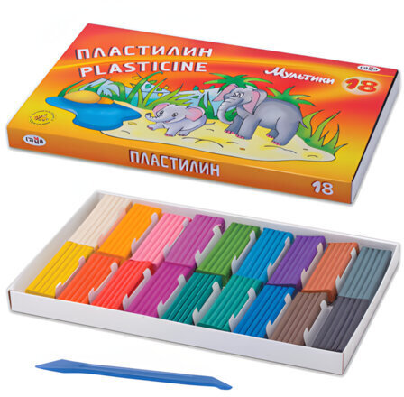 Пластилин ГАММА "Мультики", 18 цветов, 360 г, со стеком, 280028