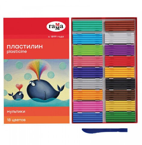 Пластилин ГАММА "Мультики", 18 цветов, 360 г, со стеком, 280028