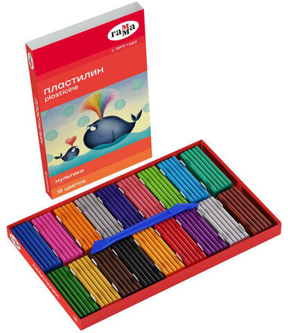 Пластилин ГАММА "Мультики", 18 цветов, 360 г, со стеком, 280028