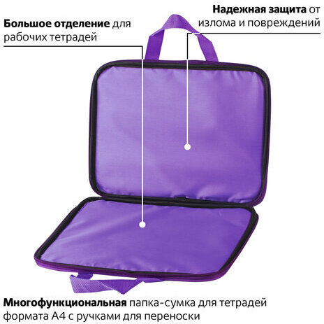 Папка на молнии с ручками BRAUBERG, А4, 1 отделение, с подкладкой, полиэстер, 20 мм, "Magenta", 227085