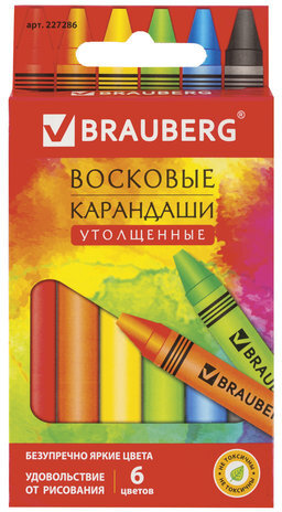 Восковые мелки утолщенные BRAUBERG "АКАДЕМИЯ", НАБОР 6 цветов, 227286
