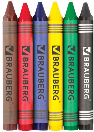 Восковые мелки утолщенные BRAUBERG "АКАДЕМИЯ", НАБОР 6 цветов, 227286