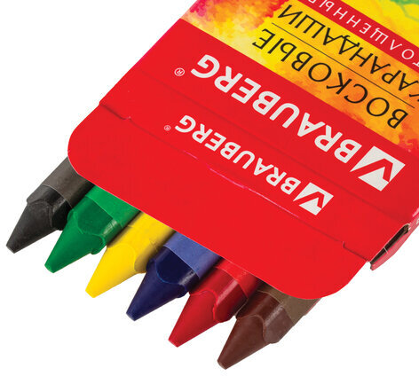 Восковые мелки утолщенные BRAUBERG "АКАДЕМИЯ", НАБОР 6 цветов, 227286