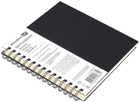 Скетчбук, слоновая кость 140 г/м2 200х200 мм, 80 л., КОЖЗАМ, гребень, BRAUBERG ART CLASSIC, черный, 116476