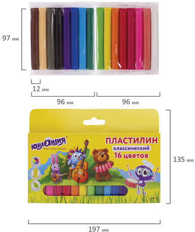 Пластилин классический ЮНЛАНДИЯ "ЮНЛАНДИК-МУЗЫКАНТ", 16 цветов, 320 г, ВЫСШЕЕ КАЧЕСТВО, 105030