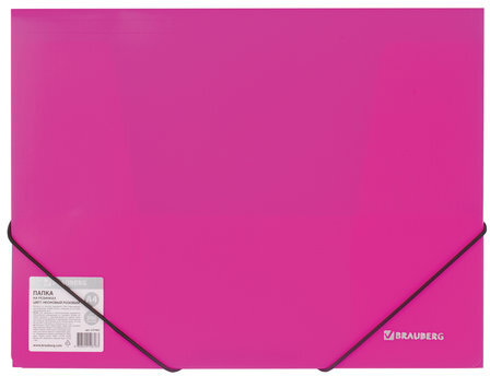 Папка на резинках BRAUBERG "Neon", неоновая, розовая, до 300 листов, 0,5 мм, 227462