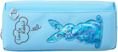Пенал-косметичка ЮНЛАНДИЯ, 2 отделения, мягкий, "Зайка", голубой, 20х7х9 см, 228987