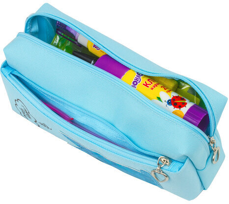 Пенал-косметичка ЮНЛАНДИЯ, 2 отделения, мягкий, "Зайка", голубой, 20х7х9 см, 228987