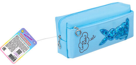 Пенал-косметичка ЮНЛАНДИЯ, 2 отделения, мягкий, "Зайка", голубой, 20х7х9 см, 228987
