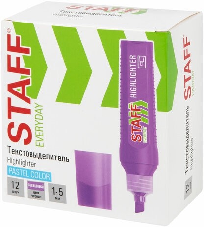 Текстовыделитель STAFF "EVERYDAY HL-707", ЛАВАНДОВЫЙ, линия 1-5 мм, скошенный наконечник, 152547
