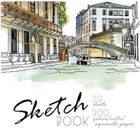 Скетчбук, акварельная белая бумага 300 г/м2, 200х200 мм, 20 л., гребень, SoftTouch, брайль, &quot;Venice&quot;, 97262