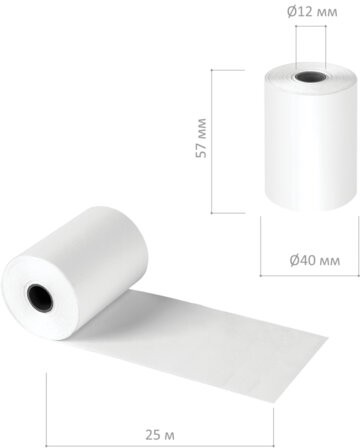 Чековая лента ТЕРМОБУМАГА 57 мм (диаметр 44 мм, длина 25 м, втулка 12 мм), КОМПЛЕКТ 50 шт., BRAUBERG, 115375