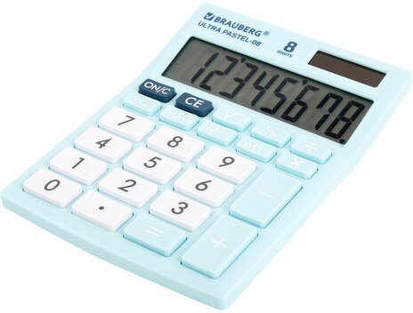 Калькулятор настольный BRAUBERG ULTRA PASTEL-08-LB, КОМПАКТНЫЙ (154x115 мм), 8 разрядов, двойное питание, ГОЛУБОЙ, 250513