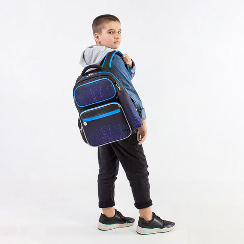 Рюкзак ЮНЛАНДИЯ COMPLETE, с пеналом в комплекте, эрго-спинка, "Electro", 42х29х14 см, 270666