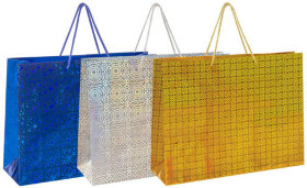 Пакет подарочный 44,7x12,7x33 см, ЗОЛОТАЯ СКАЗКА голография, ассорти 3 цвета, 606609