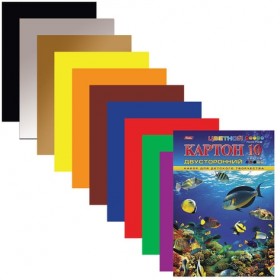 Картон цветной А4 2-сторонний МЕЛОВАННЫЙ, 10 листов 10 цветов, папка, HATBER, 195х280 мм, &quot;Подводный мир&quot;, 10Кц4_04109, N138021