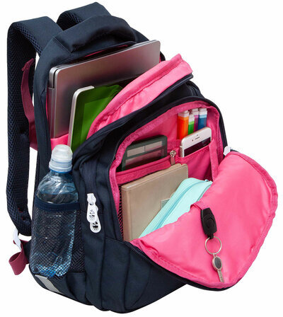 Рюкзак GRIZZLY школьный, анатомическая спинка, 3 отделения, для девочек, LOVE, 40х27х20 см, RG-361-2/3