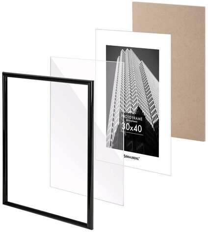 Рамка 30х40 см небьющаяся, багет 14 мм, пластик, BRAUBERG "Original", черная, 391230