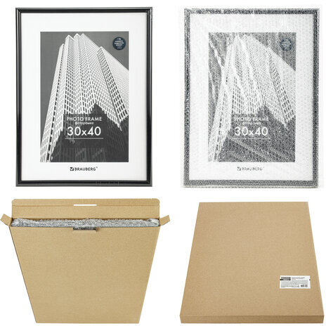 Рамка 30х40 см небьющаяся, багет 14 мм, пластик, BRAUBERG "Original", черная, 391230