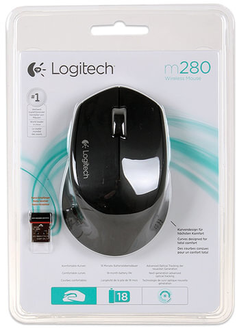 Мышь беспроводная LOGITECH M280, 2 кнопки + 1 колесо-кнопка, оптическая, черная, 910-004287