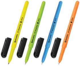 Ручка шариковая масляная BRAUBERG &quot;Fine Neon&quot;, СИНЯЯ, корпус ассорти, узел 0,7 мм, линия письма 0,35 мм, 142948