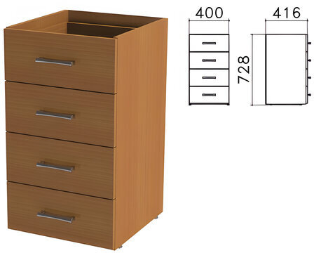 Тумба (каркас БЕЗ КРЫШКИ) приставная "Монолит", 400х416х728 мм, 4 ящика, орех гварнери, ТМ05.3