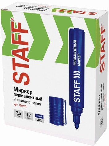 Маркер перманентный (нестираемый) STAFF "Basic" PM-733, СИНИЙ, круглый наконечник, 2,5 мм, 150732