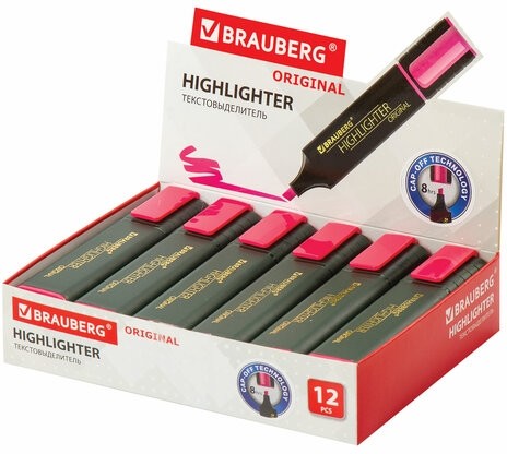 Текстовыделитель BRAUBERG "ORIGINAL", РОЗОВЫЙ, линия 1-5 мм, 151683