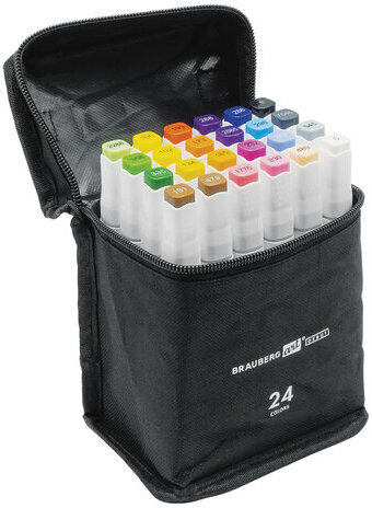 Маркеры для скетчинга двусторонние BRAUBERG ART DEBUT "WHITE" НАБОР 24 шт., базовые цвета, 152140