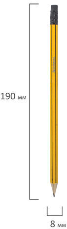 Карандаш чернографитный BRAUBERG, 1 шт., НВ, с ластиком, корпус желтый с черными полосами, заточенный, 180614