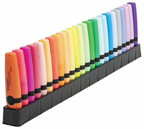 Набор текстовыделителей 24 ЦВЕТА на подставке, BRAUBERG "DELTA", 15 пастельных цветов + 9 неоновых цветов, линия 1-5 мм, 152506