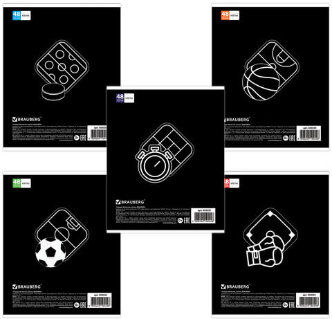 Тетрадь А5, 48 л., BRAUBERG, клетка, обложка картон, СПОРТ, 403035