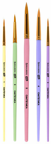 Кисти СИНТЕТИКА набор 5 шт. (круглые № 1, 2, 3, 4, 5), блистер, BRAUBERG KIDS, 201076